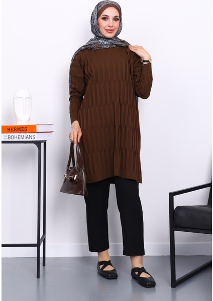 Kahverengi Soğuk İplik Merserize Triko Tunik fiyatları