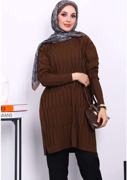 Kahverengi Soğuk İplik Merserize Triko Tunik modelleri