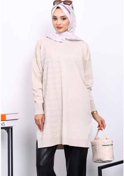 Krem Soğuk İplik Merserize Triko Tunik