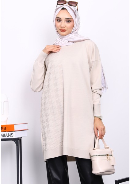 Krem Soğuk İplik Merserize Triko Tunik modelleri