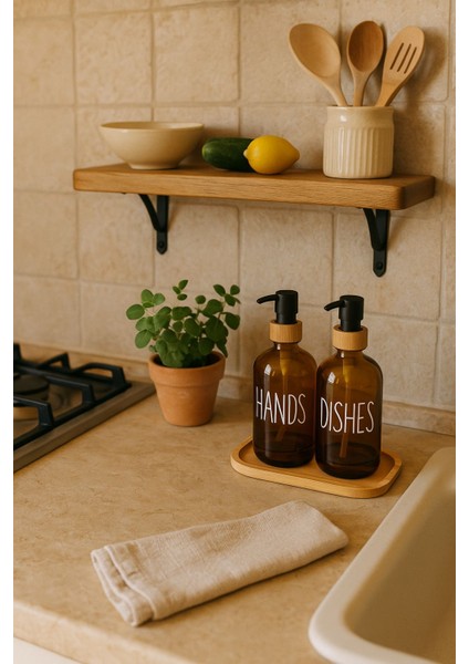 Premium Sıvı Sabunluk 2'li Amber Sıvı Sabunluk Standlı