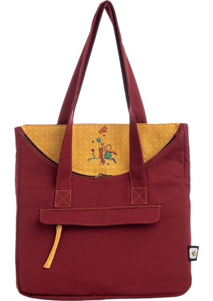 Bordo Küçük Prens Desenli Canvas Kumaş Omuz Çantası