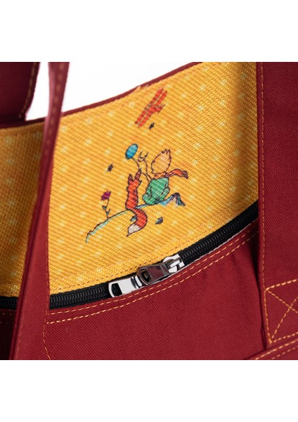 Bordo Küçük Prens Desenli Canvas Kumaş Omuz Çantası modelleri