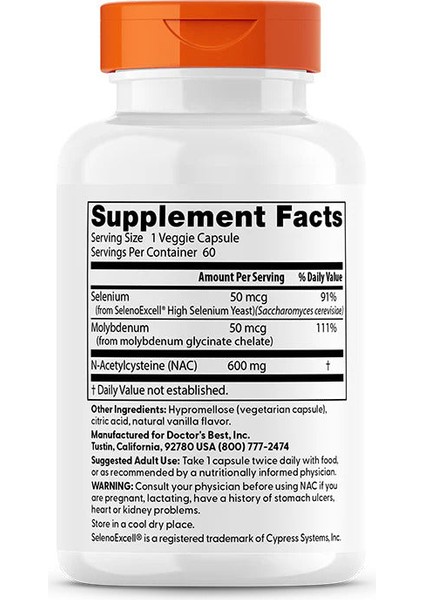Doctors Best Nac Molybdenum Detox Regulators, Supports Cellular Health & Liver fiyatları