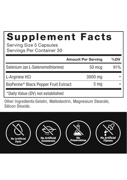 L-Arginine Nitric Oxide Bioperine - 3000MG - 150 Capsules modelleri