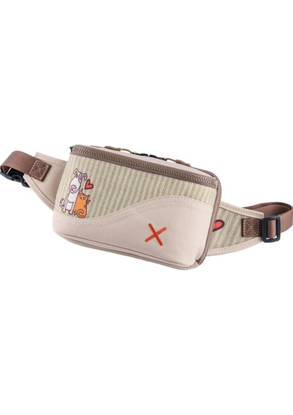 Krem Rengi Kedi & Köpek Desenli Kanvas Unisex Göğüs ve Bel Çantası fırsatları