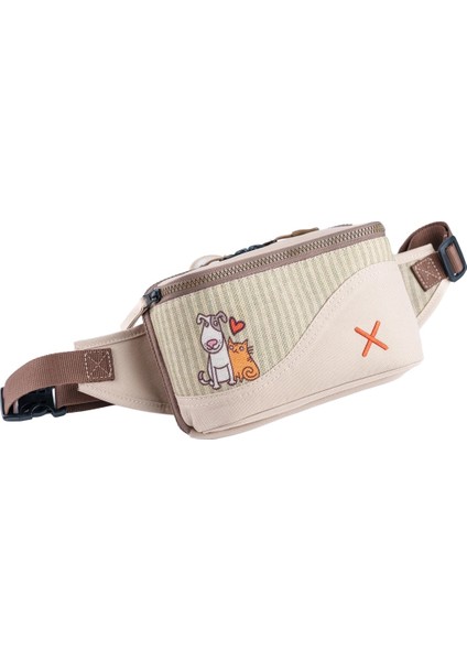 Krem Rengi Kedi & Köpek Desenli Kanvas Unisex Göğüs ve Bel Çantası indirimleri
