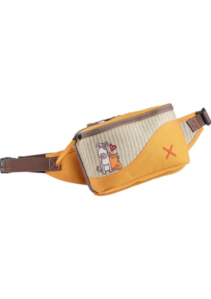 Sarı Renkli Kedi & Köpek Desenli Kanvas Unisex Göğüs ve Bel Çantası indirimleri