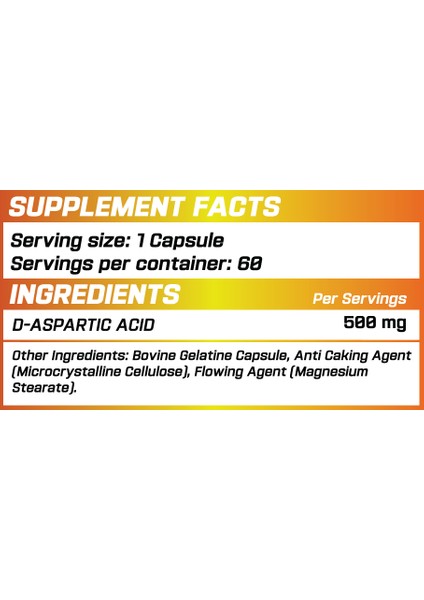 Daa, D-Aspartic Acid 500MG 60 Servings fiyatları