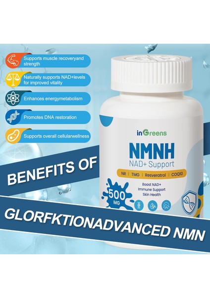 Nmnh Alternative With Tmg, Resveratrol, COQ10, Nad Anti Aging, Energy, Boost 500MG 60 Caps fiyatları
