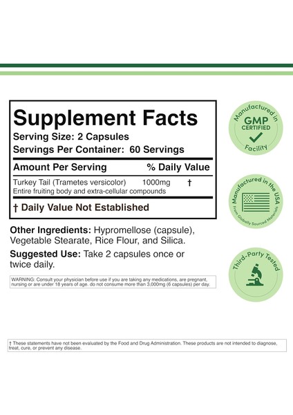 Turkey Tail Mushroom (Coriolus Versicolor) Comprehensive Immune System Support 120 Caps modelleri