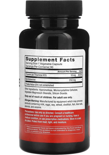 Tiamin Vitamin B1 Benfotiamine 250 Mg 90 Veg Caps fiyatları