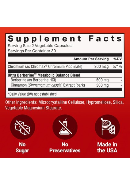 Ultra Berberine 500MG Chromium & Cinnamon 60 Vegetable Capsules fiyatları