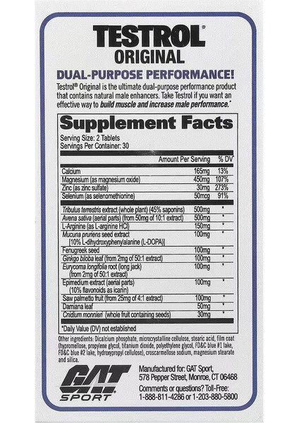 Gat Testrol Tribulus+Dopa Mucuna+Saw Palmetto+Ginkgo Biloba Testo Booster Original 60 Tablet modelleri