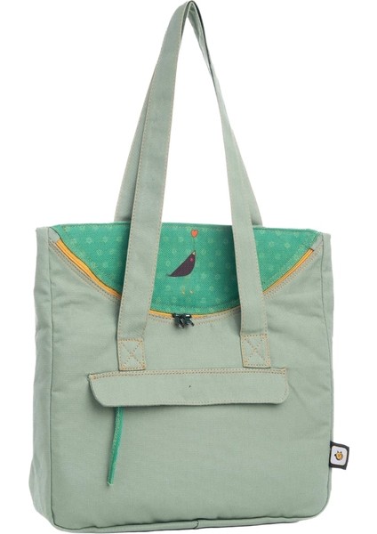 Su Yeşili Karga Desenli Canvas Kumaş Omuz Çantası fiyatları