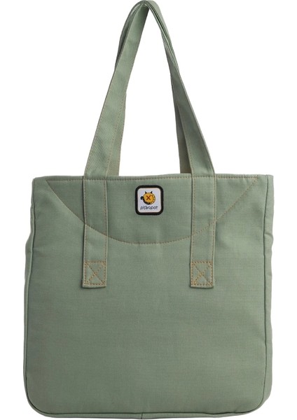 Su Yeşili Karga Desenli Canvas Kumaş Omuz Çantası