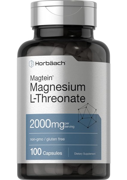 Magtein Magnesium(Magnezyum) L-Threonate Treonat 2000MG 100 Caps Men Women Gluten Free
