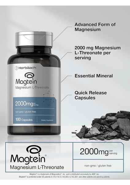 Magtein Magnesium(Magnezyum) L-Threonate Treonat 2000MG 100 Caps Men Women Gluten Free fiyatları
