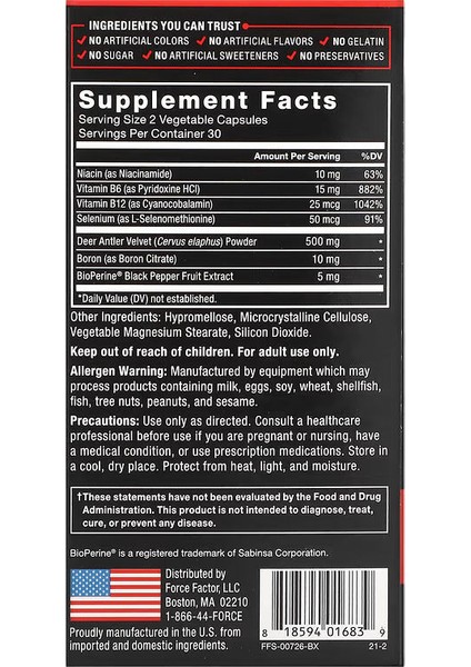 , Deer Antler Velvet Testo (Igf-1), 60 Capsules fiyatları