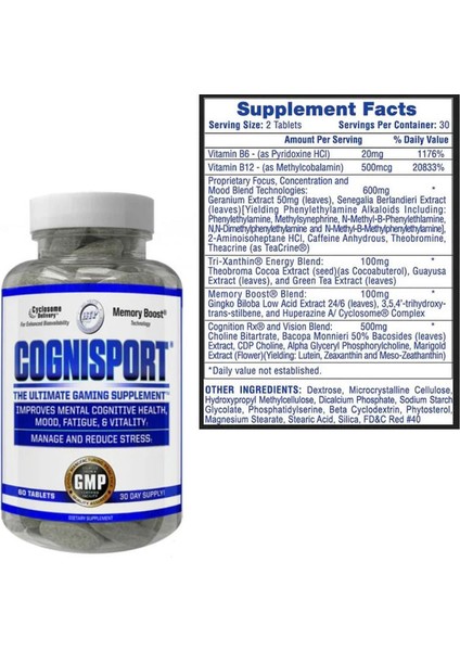 Hitech Pharmaceuticals Cognisport Eca+Ginkgo Biloba+Bacopa+Huperzine+Lutein 60 Tablet