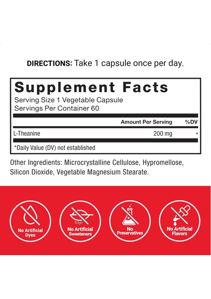 Extra Strength L-Theanine Stress Relief, And Supporting Calm Relaxation 200MG 60 Veg indirimleri