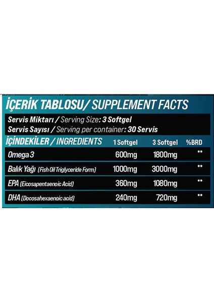 Deepbıte Trıglyceride Omega-3 Balık Yağı 1000MG Epa Dha 90 Soft Jel fiyatları