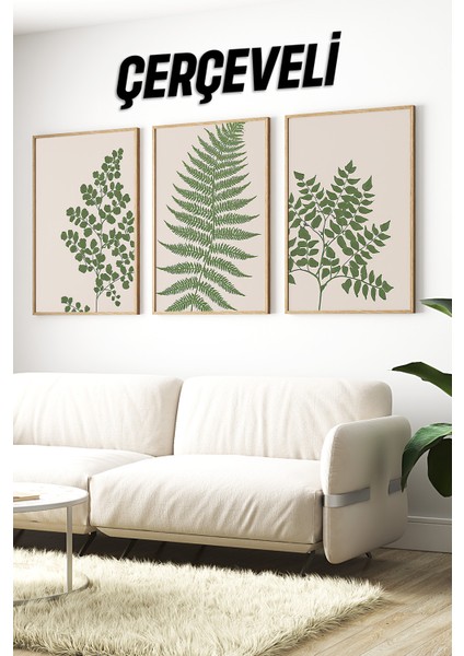 🌿 Doğanın Ferahlığı Evinizde: Yeşil Yaprak Temalı 3’lü Çerçeveli Tablo Seti 🌿 CRV1171 23 x 32