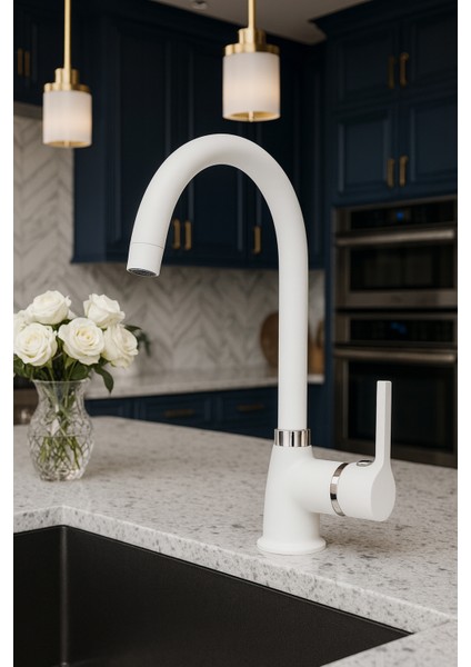 Beyaz Krom Delta Mutfak Eviye Bataryası Sıcak Soğuk Girişli - 2 Yıl Garantili fiyatları