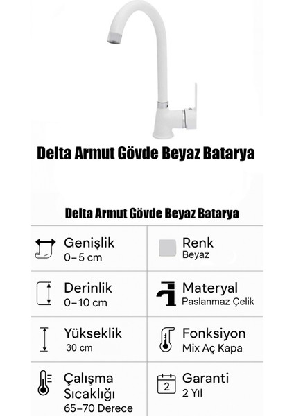 Beyaz Krom Delta Mutfak Eviye Bataryası Sıcak Soğuk Girişli - 2 Yıl Garantili fırsatları