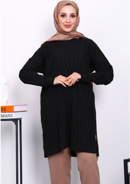 Siyah Soğuk İplik Merserize Triko Tunik