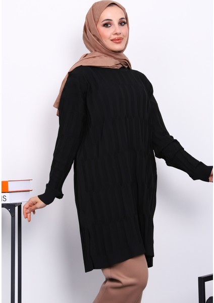 Siyah Soğuk İplik Merserize Triko Tunik modelleri