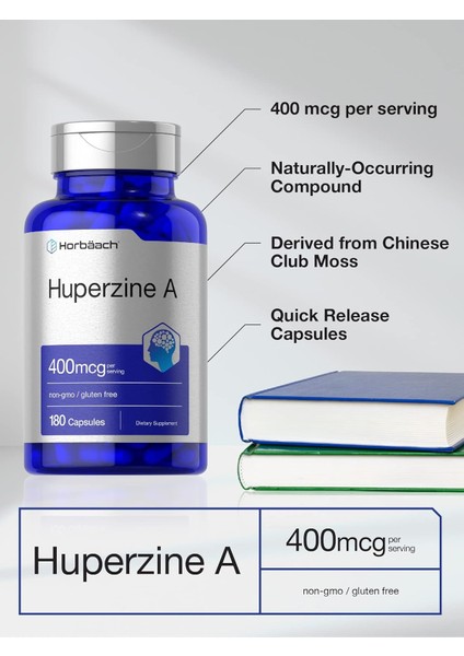 Huperzine(Huperzia Serrata) A 400MCG | 180 Capsules | Non-Gmo, Gluten Free modelleri