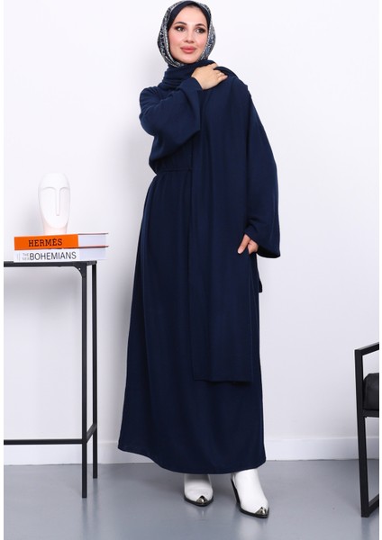 Lacivert Bisiklet Yaka Atkılı Elbise fiyatları