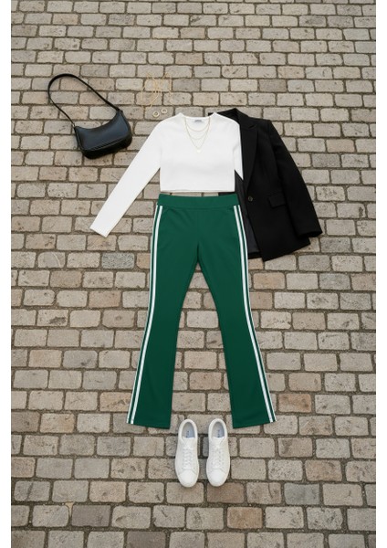 Yüksek Bel Yan Şeritli Ispanyol Paça Kadın Tayt