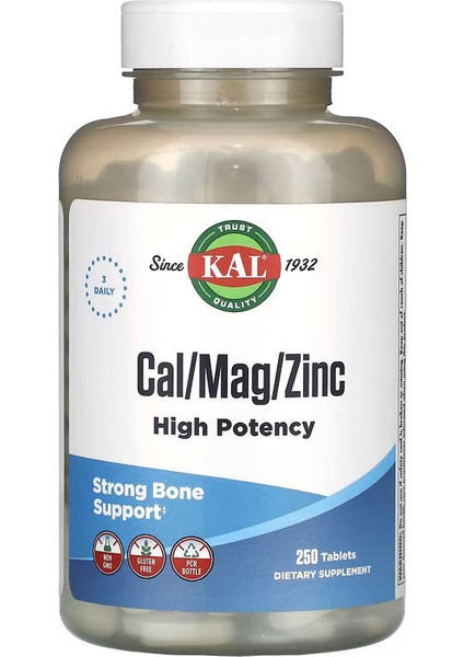 Calcium Magnesium Zinc Çinko High Potency Strong Bone Health 250 Tablet