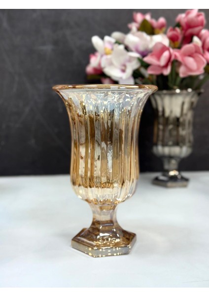 Bal Renk Ayaklı Cam Vazo 28 cm