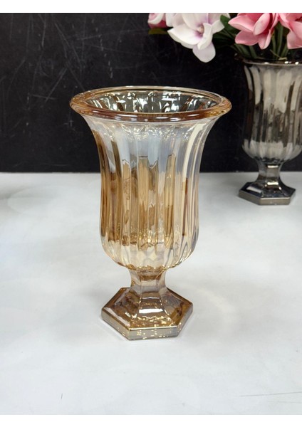 Bal Renk Ayaklı Cam Vazo 28 cm fiyatları