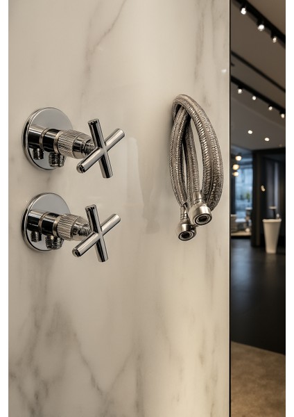 Koçbaşı Taharet Flex Borulu 2 Adet Banyo Seti Paslanmaz Pirinç - 2 Yıl Garantili