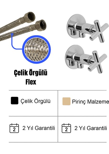 Koçbaşı Taharet Flex Borulu 2 Adet Banyo Seti Paslanmaz Pirinç - 2 Yıl Garantili modelleri