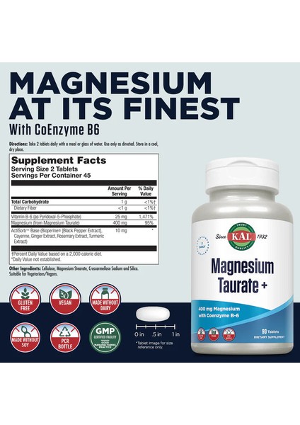 Magnesium(Magnezyum) Taurate+B6 Vitamini 90 Tablets