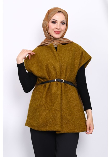 Yağ Yeşili Bel Kemerli Orkide Yelek