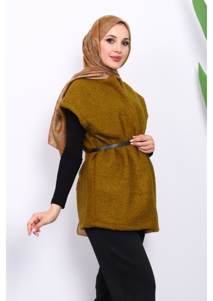 Yağ Yeşili Bel Kemerli Orkide Yelek modelleri
