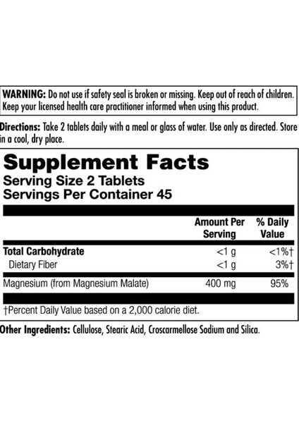 Magnesium (Magnezyum) Malate 400 90 Tablets fiyatları