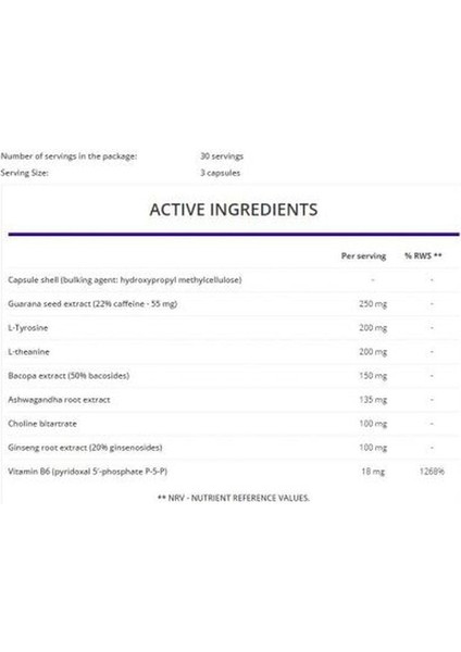 Braintus Focus Theanine Bacopa Choline Brain 90 Caps modelleri