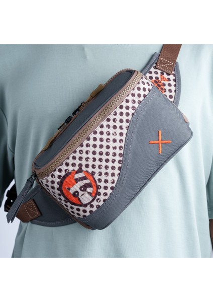 Antrasit Rakun Desenli Kanvas Unisex Göğüs ve Bel Çantası