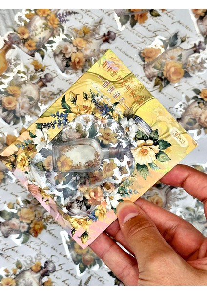 Vintage Çiçek Şişesi–bahar Işıltısı Temalı Sticker Seti 30 Adet Bullet Journal Etiket Çıkartma