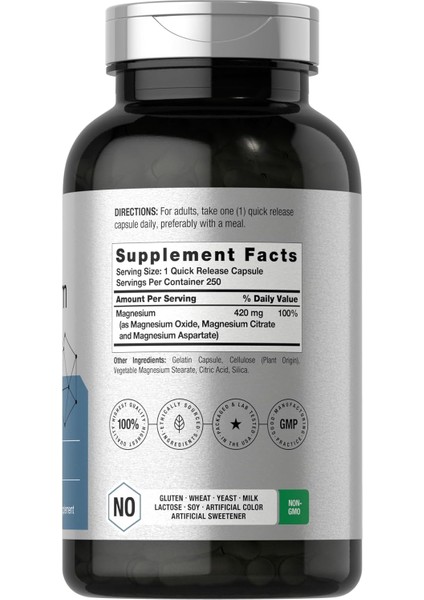 Horbäach Triple Magnesium(Magnezyum) Complex 420 Mg 250 Caps Gluten Free Magnesium Oxide, Citrate modelleri