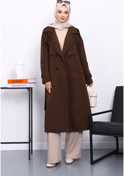 Kahverengi Kruvaze Yaka Astarlı Trençkot fiyatları