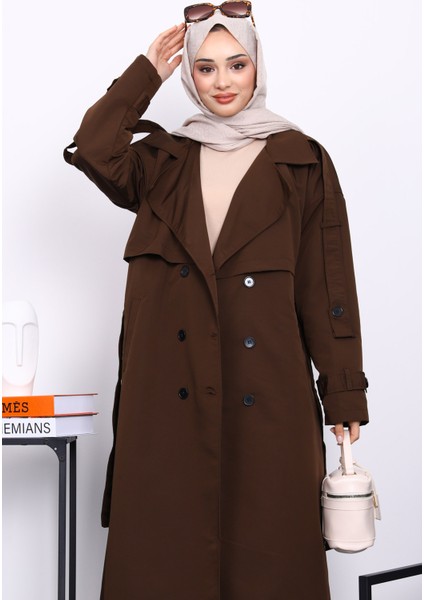 Kahverengi Kruvaze Yaka Astarlı Trençkot modelleri
