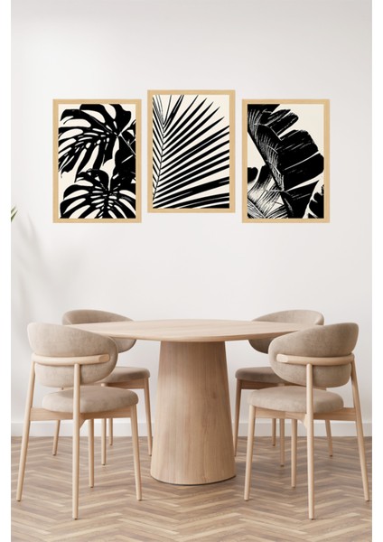 🖤 Siyah Beyaz Yaprak Desenli 3'lü Çerçeve Görünümlü Tablo Seti🌟 CRVS1160 13 x 17 fiyatları